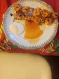 Brochetas de gambón con zamburiña al jerez con salsa alioli