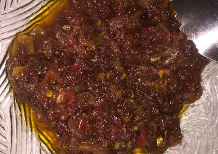 Proses mengolah Sambel ikan asin peda beureum Lezat