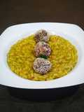 Risoni risottati con broccoletti e bolinho de bacalhau