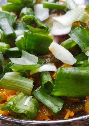 A picture of Spring onion sabji | Indian dry gravy.