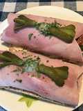 Tartines croquantes au jambon blanc,oignons nouveaux et sauce poivrons