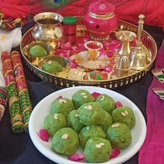 A picture of Stuffed Dudhi Makhana Paneer Dry Fruit Ladoo for prasad bhog.