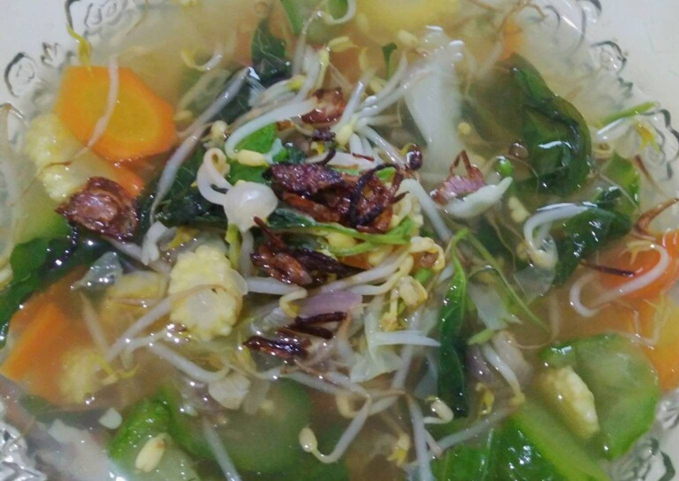 Sayur bening bayam, touge gambas, wortel, & janten