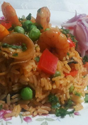 A picture of Arroz con Mariscos (Peruvian Seafood Rice).