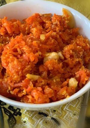A picture of Carrot halwa in the oven.