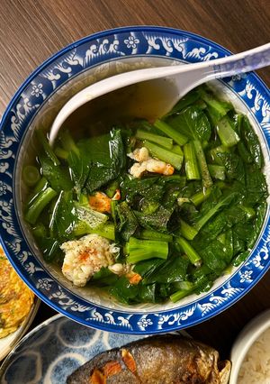 A picture of Sweet Mustard Green Soup w/ Shrimp | Canh Cải Ngọt Xanh.