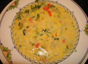 Una foto de CLAMS AND LEEKS CORN CHOWDER. JON STYLE