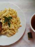 Sausage, Scrambled Eggs and Black Tea
