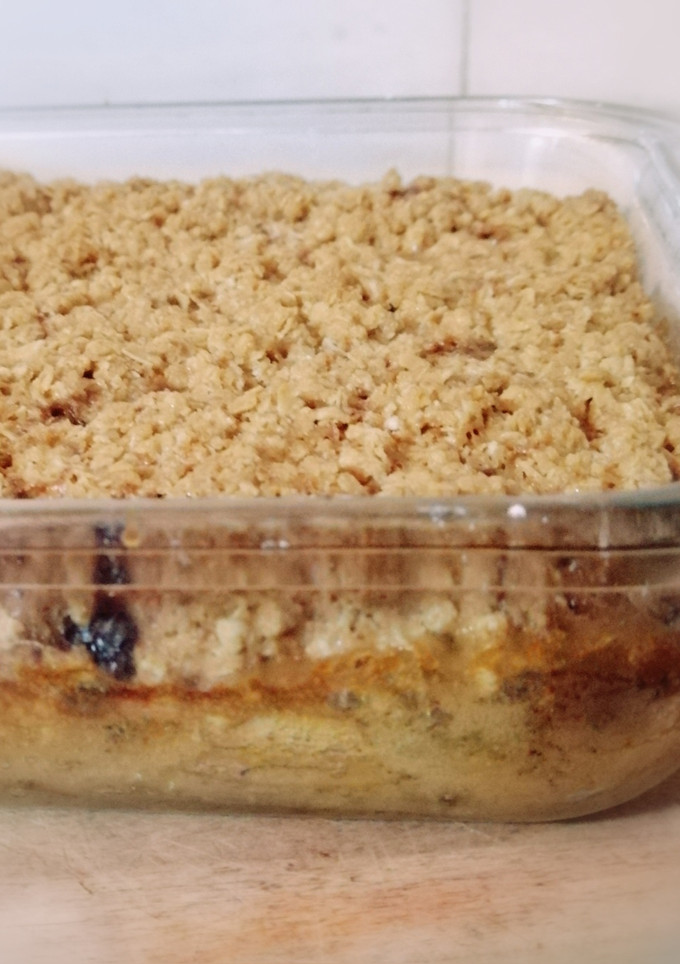 Una foto de Postre de manzana y avena, con crocante