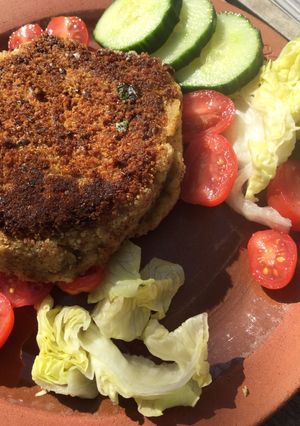 A picture of Chickpea and lentil burger.