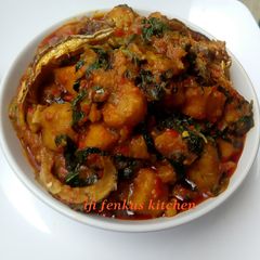 A picture of Yam and ripe plantain pottage.
