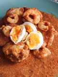 Cazuela de rape y gambas con salsa de almendras