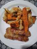 Panchos con panceta y papas y boniatos!