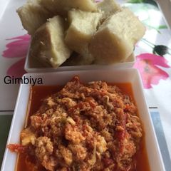 A picture of Boiled yam with scrambled Egg.