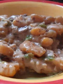 Una foto de Ñoquis de calabaza con salsa de hongos 🎃🔝