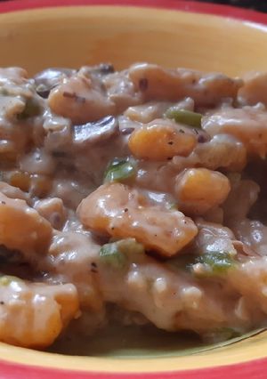 Una foto de Ñoquis de calabaza con salsa de hongos 🎃🔝