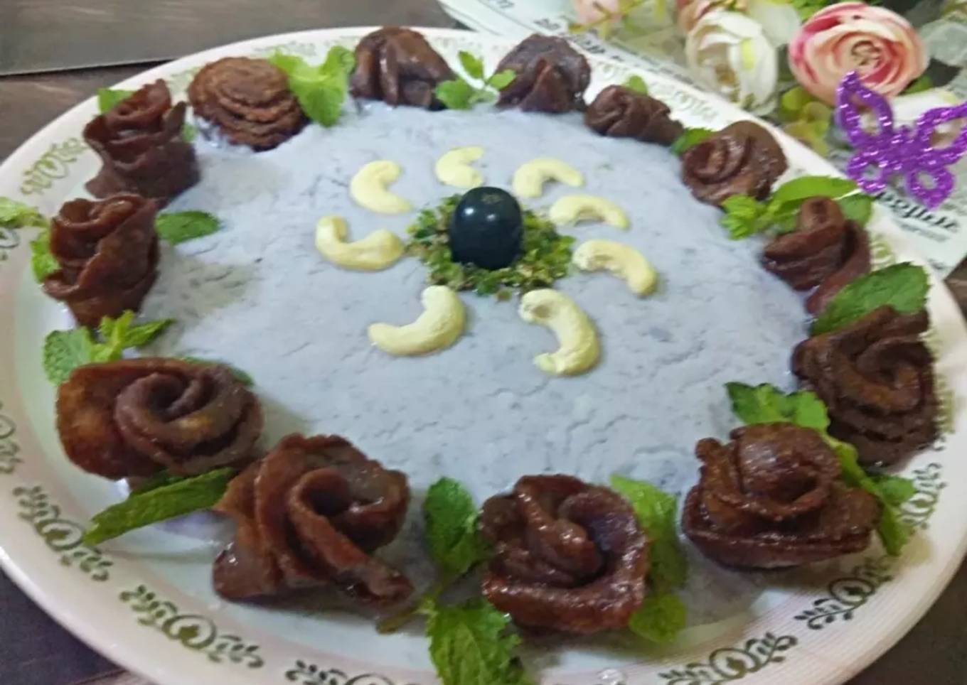 Blueberry Rabri with Crunchy Roses