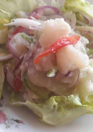 Una foto de Ceviche de pangasius con leche de tigre 🐅