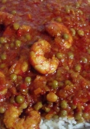 Una foto de Arroz con salsa de langostinos