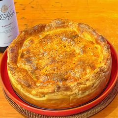 A picture of Wagyu beef, black garlic and and baharat pie.