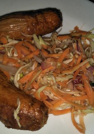 A picture of Cabbage salad with sausage.