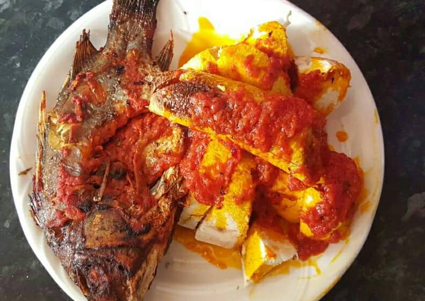 Roasted yam and fish