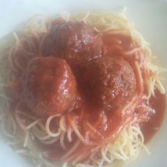 A picture of Tangy Meatballs with Spaghetti #charityrecipe.