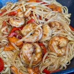 A picture of Spicy Takeout-Style Kung Pao Shrimp Pasta.