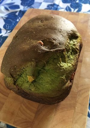 A picture of Bread Machine Matcha Bread with Walnuts and Raisins.