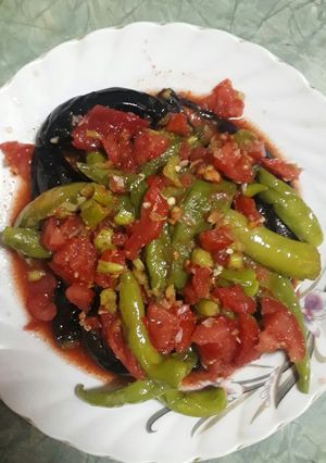 صورة لوصفة طبق باذنجان وفلفل نار 💥