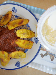 A picture of Beans,plantain and pap.
