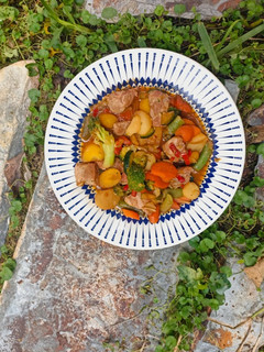 Una foto de Pavo con wok de verduras