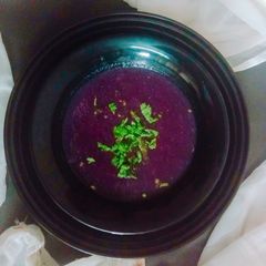 A picture of Purple soup (south Indian style).