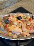 Cremoso de salmón y langostinos