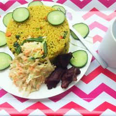 Fried rice and veggies A picture of Fried rice and veggies.