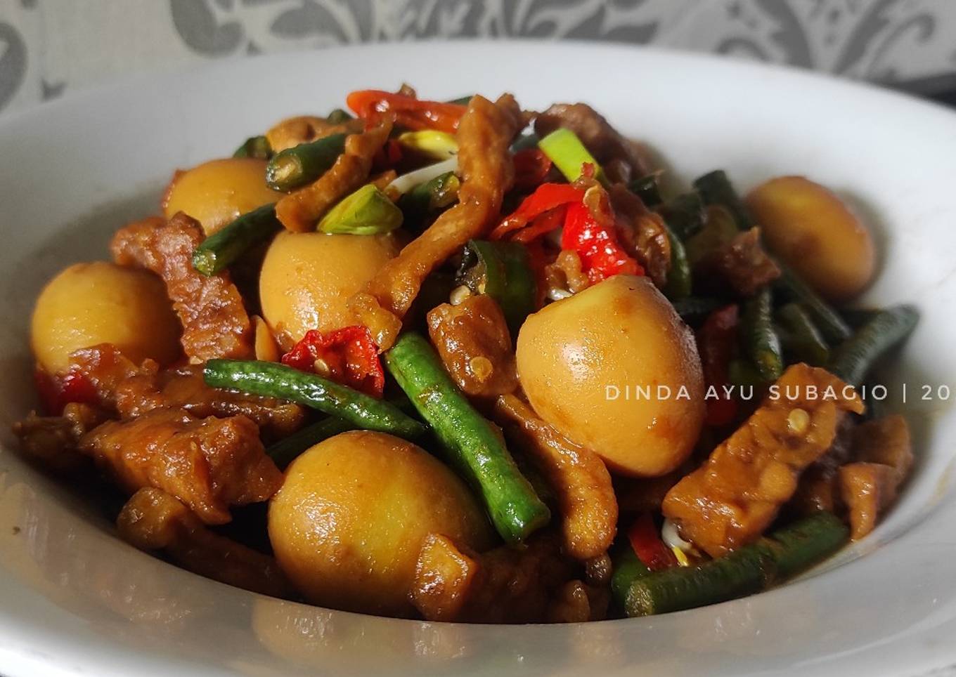 Oseng Kacang Tahu Tempe dan Telur Puyuh