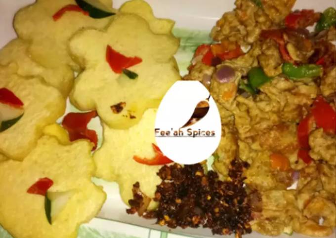 Cookies shaped fried yam,scrambled egg n shitor Recipe