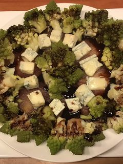 A picture of California Farm Romanesco Florets and Blue Cheese on Poached Pear.