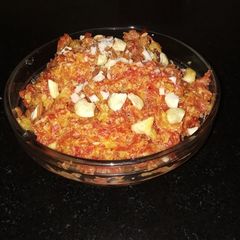 A picture of Gajar ka halwa with milkmaid.