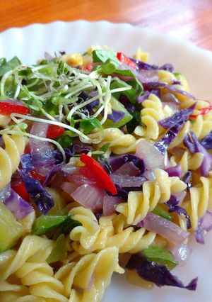 Una foto de Pasta de maíz con vegetales