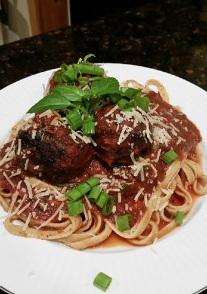 A picture of Brad's spaghetti and meatballs.