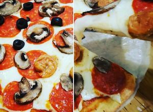 Una foto de Keto pizza / baja en carbohidratos, low carb pizza, cetogénica