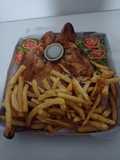 Pollo al horno con chimi y fritas