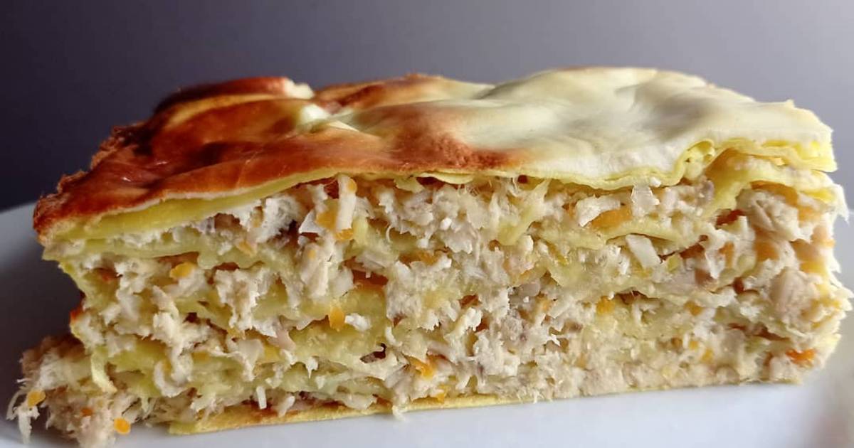 Ленивый пирог из лаваша с курицей и сыром на сковороде