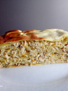 Фото Слоёный пирог из лаваша с курицей и грибами ПП.