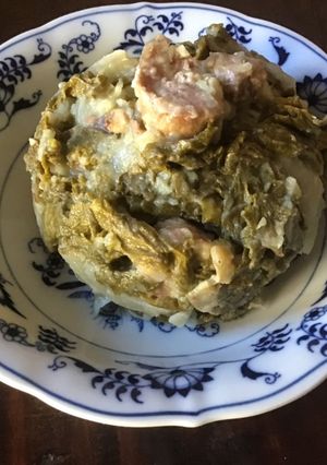A picture of California Farm Green Mustard Potato Mash Dinner.