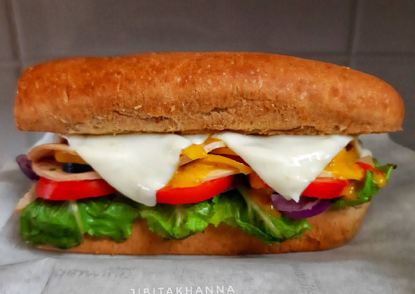 Homemade Chicken Salami sandwich in Subway style