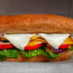 A picture of Homemade Chicken Salami sandwich in Subway style.