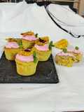 Jackfruit muffins with strawberry icing