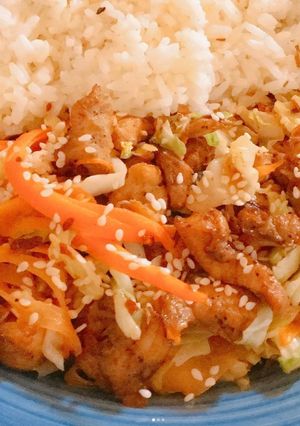 A picture of Mongolian Chicken Veggie Rice Toppings.